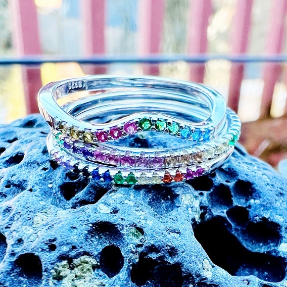 Ruby, Emerald or Sapphire Skinny Bands Sterling Silver 925, Stacking rings - Picture 11 of 13